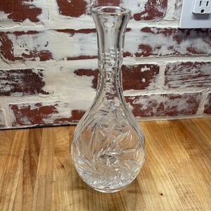Vintage Cut Crystal Pinwheel and Star Bud Vase Clear Glass 10 Inch
